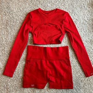 SET ACTIVE red crop & short set